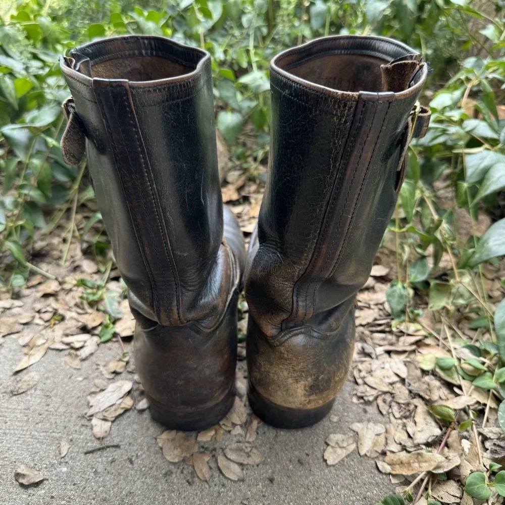 Vintage Hy-Test Engineer Boots 10.5 Biker Black Leather Brass Hardware 50s 60s